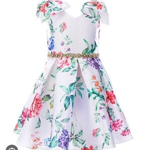 Rare Editions Floral Kids Dress - White, Pink, Green, Purple